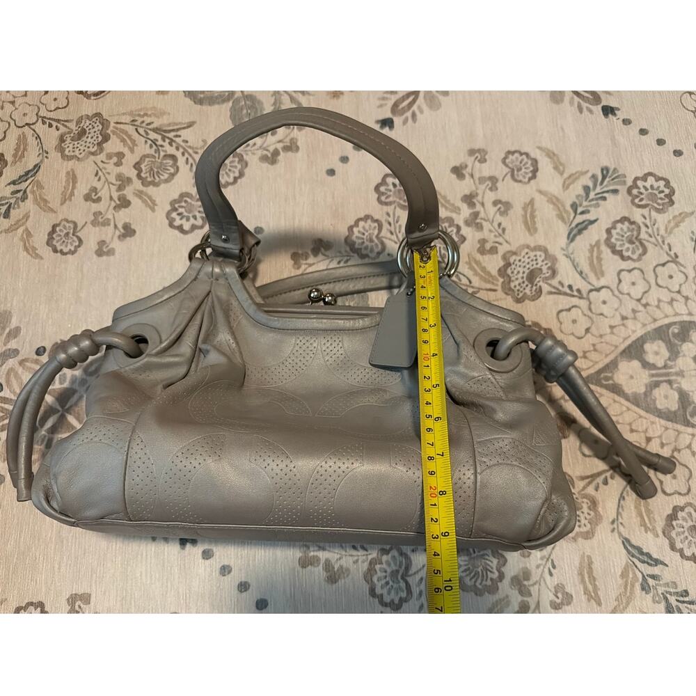 Coach Parker Perforated Gray Leather Kiss-Lock Satche… - Gem